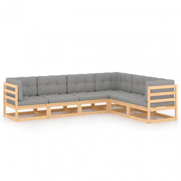 Set mobilier de grădină cu perne, 6 piese, lemn masiv de pin - Img 2