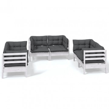 Set mobilier de grădină cu perne, 6 piese, lemn masiv de pin - Img 2