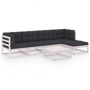 Set mobilier de grădină cu perne, 6 piese, lemn masiv pin - Img 1