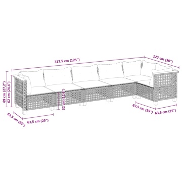 Set mobilier de grădină cu perne, 6 piese, negru, poliratan - Img 5