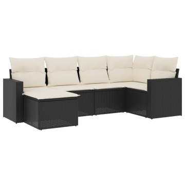 Set mobilier de grădină cu perne, 6 piese, negru, poliratan - Img 2