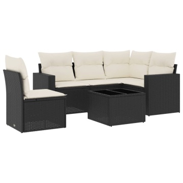 Set mobilier de grădină cu perne, 6 piese, negru, poliratan - Img 2