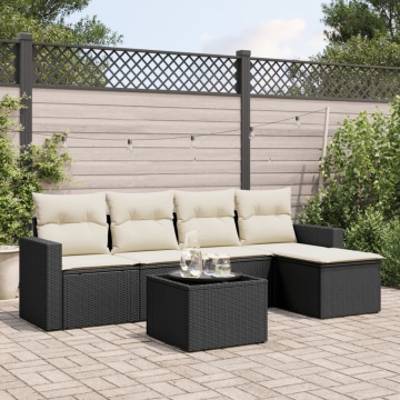 Set mobilier de grădină cu perne, 6 piese, negru, poliratan - Img 1