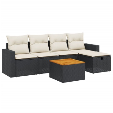 Set mobilier de grădină cu perne, 6 piese, negru, poliratan - Img 2