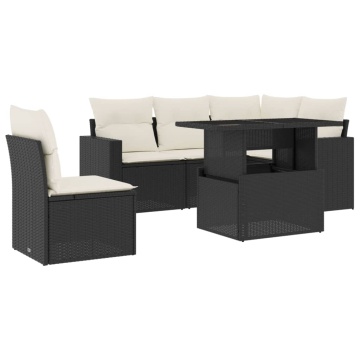 Set mobilier de grădină cu perne, 6 piese, negru, poliratan - Img 2