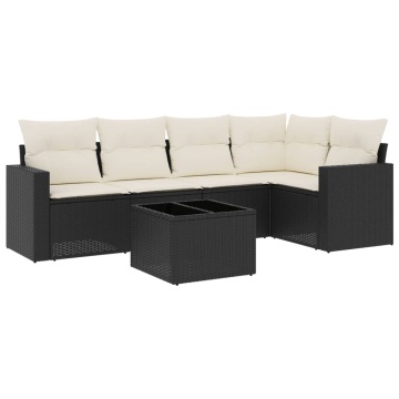 Set mobilier de grădină cu perne, 6 piese, negru, poliratan - Img 2