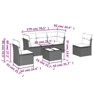 Set mobilier de grădină cu perne, 6 piese, negru, poliratan - Img 3
