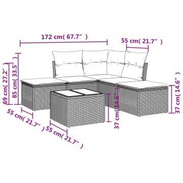 Set mobilier de grădină cu perne, 6 piese, negru, poliratan - Img 3