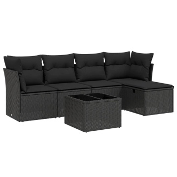 Set mobilier de grădină cu perne, 6 piese, negru, poliratan - Img 2
