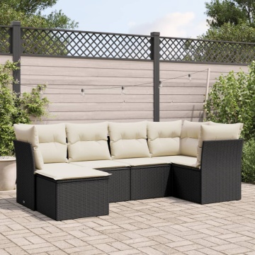 Set mobilier de grădină cu perne, 6 piese, negru, poliratan - Img 1