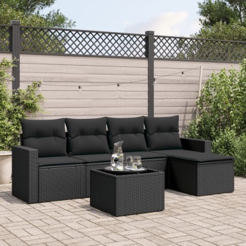 Set mobilier de grădină cu perne, 6 piese, negru, poliratan - Img 1