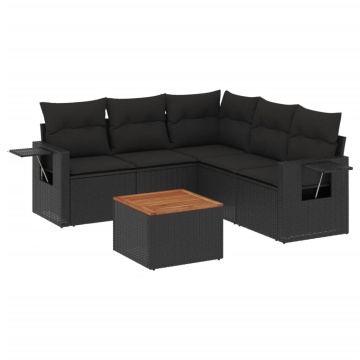 Set mobilier de grădină cu perne, 6 piese, negru, poliratan - Img 2