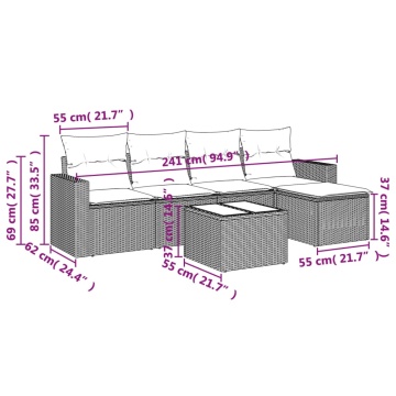 Set mobilier de grădină cu perne, 6 piese, negru, poliratan - Img 3