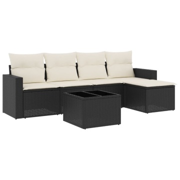 Set mobilier de grădină cu perne, 6 piese, negru, poliratan - Img 2
