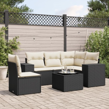 Set mobilier de grădină cu perne, 6 piese, negru, poliratan - Img 1