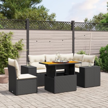 Set mobilier de grădină cu perne, 6 piese, negru, poliratan - Img 1