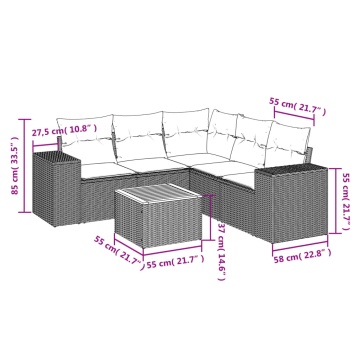 Set mobilier de grădină cu perne, 6 piese, negru, poliratan - Img 3