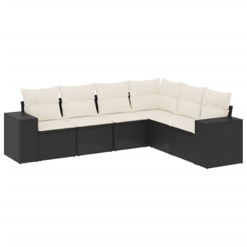 Set mobilier de grădină cu perne, 6 piese, negru, poliratan - Img 2