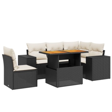 Set mobilier de grădină cu perne, 6 piese, negru, poliratan - Img 2