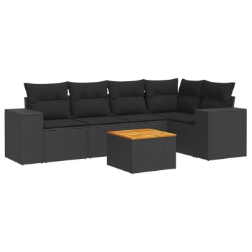 Set mobilier de grădină cu perne, 6 piese, negru, poliratan - Img 2