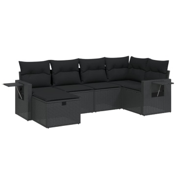 Set mobilier de grădină cu perne, 6 piese, negru, poliratan - Img 2