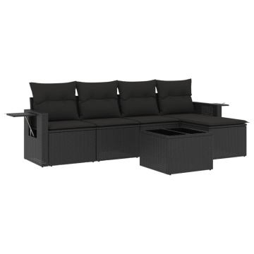 Set mobilier de grădină cu perne, 6 piese, negru, poliratan - Img 2