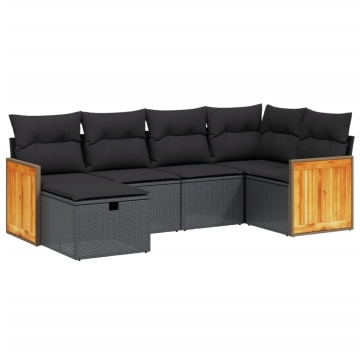Set mobilier de grădină cu perne, 6 piese, negru, poliratan - Img 2