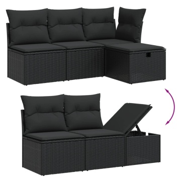 Set mobilier de grădină cu perne, 6 piese, negru, poliratan - Img 3