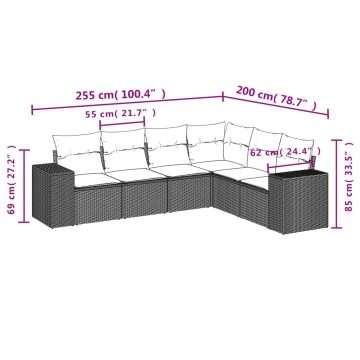 Set mobilier de grădină cu perne, 6 piese, negru, poliratan - Img 6