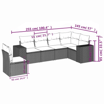 Set mobilier de grădină cu perne, 6 piese, negru, poliratan - Img 6