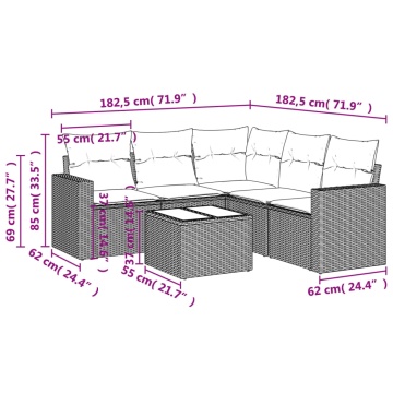 Set mobilier de grădină cu perne, 6 piese, negru, poliratan - Img 7
