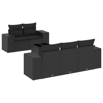 Set mobilier de grădină cu perne, 6 piese, negru, poliratan - Img 2