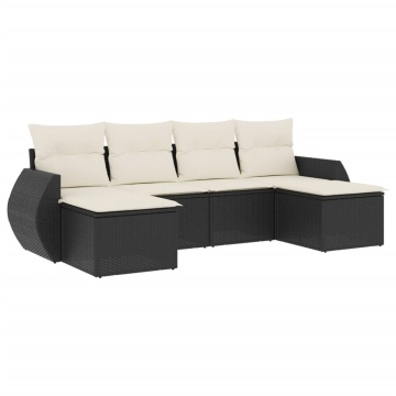 Set mobilier de grădină cu perne, 6 piese, negru, poliratan - Img 2