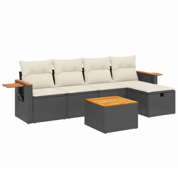 Set mobilier de grădină cu perne, 6 piese, negru, poliratan - Img 2
