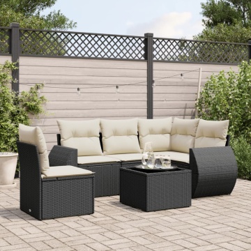 Set mobilier de grădină cu perne, 6 piese, negru, poliratan - Img 1