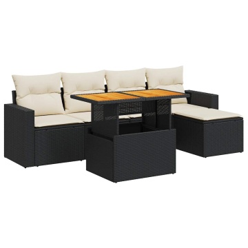 Set mobilier de grădină cu perne, 6 piese, negru, poliratan - Img 2