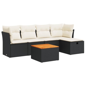 Set mobilier de grădină cu perne, 6 piese, negru, poliratan - Img 2