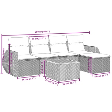 Set mobilier de grădină cu perne, 6 piese, negru, poliratan - Img 3