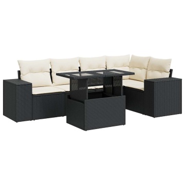 Set mobilier de grădină cu perne, 6 piese, negru, poliratan - Img 2