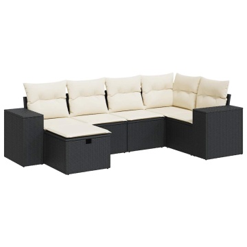 Set mobilier de grădină cu perne, 6 piese, negru, poliratan - Img 2