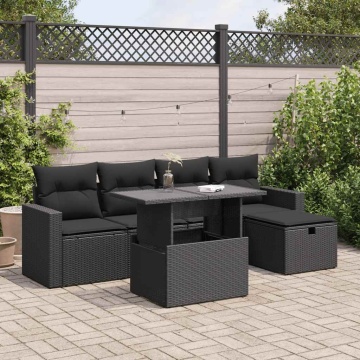 Set mobilier de grădină cu perne, 6 piese, negru, poliratan - Img 1