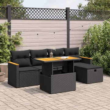 Set mobilier de grădină cu perne, 6 piese, negru, poliratan - Img 1