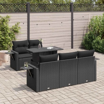 Set mobilier de grădină cu perne, 6 piese, negru, poliratan - Img 1
