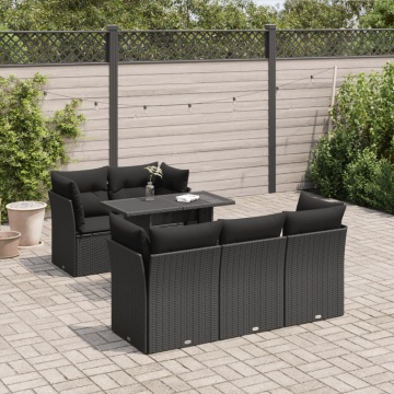 Set mobilier de grădină cu perne, 6 piese, negru, poliratan - Img 1