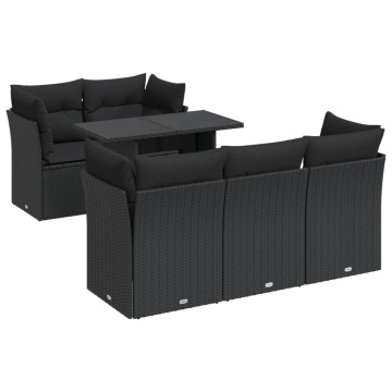 Set mobilier de grădină cu perne, 6 piese, negru, poliratan - Img 2