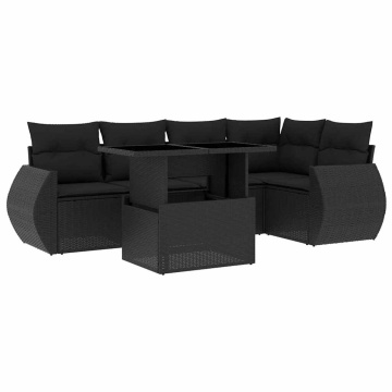 Set mobilier de grădină cu perne, 6 piese, negru, poliratan - Img 2
