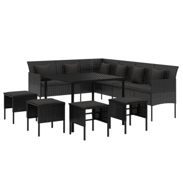 Set mobilier de grădină cu perne, 6 piese, negru, poliratan - Img 4