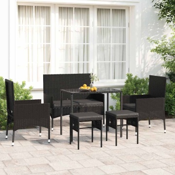 Set mobilier de grădină cu perne, 6 piese, negru, poliratan - Img 1