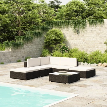 Set mobilier de grădină cu perne, 6 piese, negru, poliratan - Img 1