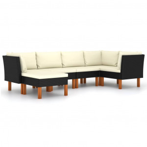Set mobilier de grădină cu perne, 6 piese, negru, poliratan - Img 1